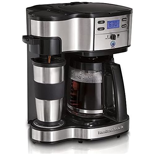  Hamilton Beach Coffee machine with double brewing system, thermos cup included, up to 12 cups of coffee, stainless steel filter Coffee machine, programmable timer, stainless stee