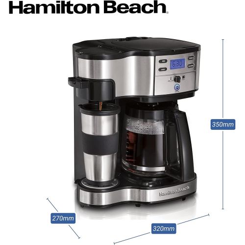  Hamilton Beach Coffee machine with double brewing system, thermos cup included, up to 12 cups of coffee, stainless steel filter Coffee machine, programmable timer, stainless stee