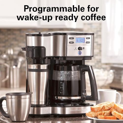  Hamilton Beach Coffee machine with double brewing system, thermos cup included, up to 12 cups of coffee, stainless steel filter Coffee machine, programmable timer, stainless stee