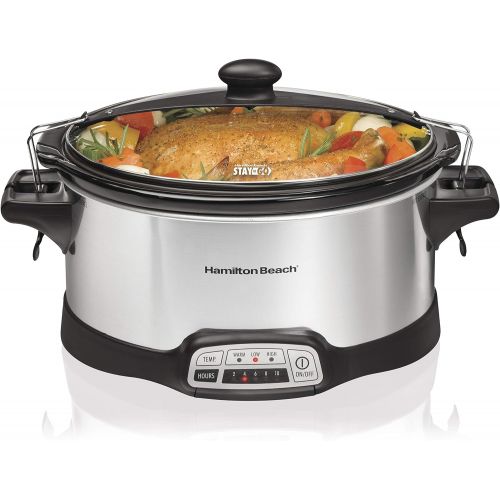  Hamilton Beach Programmable Slow Cooker, 6-Quart with Clip-Tight Sealed Lid, Stainless Steel (33466)