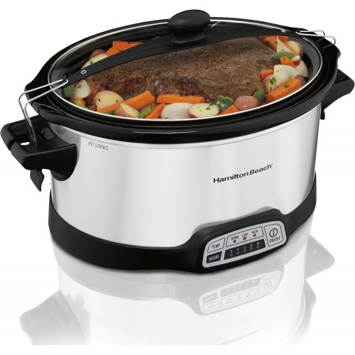  Hamilton Beach Programmable Slow Cooker, 6-Quart with Clip-Tight Sealed Lid, Stainless Steel (33466)