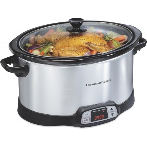  Hamilton Beach Programmable Slow Cooker, 6-Quart with Clip-Tight Sealed Lid, Stainless Steel (33466)