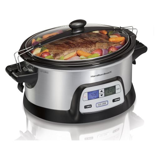  Hamilton Beach 33861 Programmable Slow Cooker, 6 Quart, Dual Digital Timer, Stainless Steel