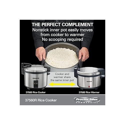  Hamilton Beach Proctor Silex Commercial 37560R Rice Cooker/Warmer, 60 Cups Cooked Rice, Non-Stick Pot, Hinged Lid, Stainless Steel Housing, 1 Year Warranty