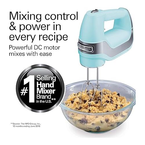  Hamilton Beach Professional 5-Speed Electric Hand Mixer with Snap-On Storage Case, QuickBurst, Stainless Steel Twisted Wire Beaters and Whisk, Mint (62658)