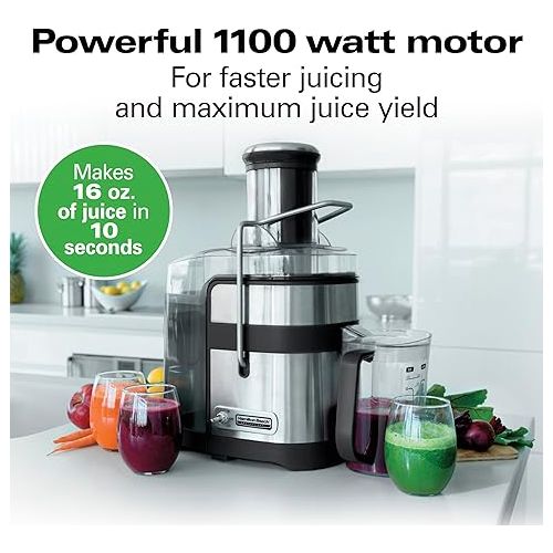  Juicer Machine, Centrifugal Extractor, with 3.5” Super Chute for Whole Fruits and Vegetables, 1100 Watts Easy Sweep Cleaning Tool, Black (67906)