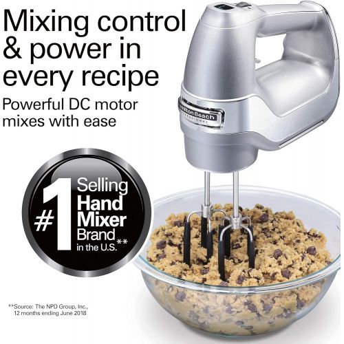  Hamilton Beach Professional 7-Speed Electric Hand Mixer with Snap-On Storage Case, SoftScrape Beaters, Whisk, Dough Hooks, Silver (62657)
