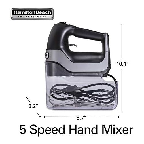  Hamilton Beach Professional 5-Speed Electric Hand Mixer with Snap-On Storage Case, QuickBurst, Stainless Steel Twisted Wire Beaters and Whisk, Black (62651)