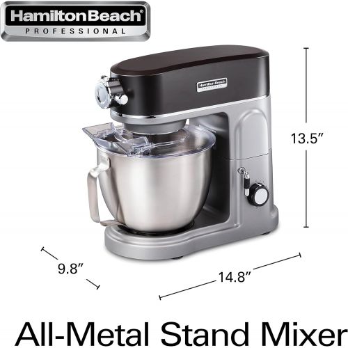  Hamilton Beach Professional All-Metal Stand Mixer, Specialty Attachment Hub, 5 Quart, 4.7 Liter, 63240, Grey