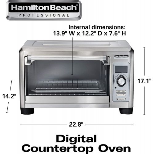  HAMILTON BEACH PROFESSIONAL Digital Convection Countertop Toaster Oven, Large 6-Slice, Temperature Probe, Bake Pan and Broil Rack, Stainless Steel (31240)