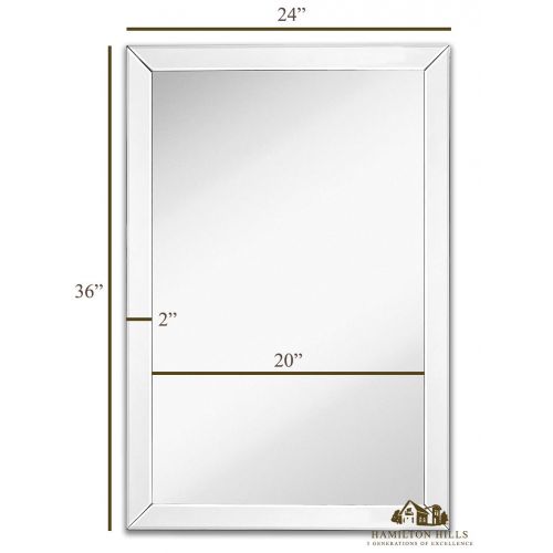  Hamilton Hills Large Flat Framed Wall Mirror with 2 Inch Edge Beveled Mirror Frame | Premium Silver Backed Glass Panel | Vanity, Bedroom, or Bathroom | Mirrored Rectangle Hangs Horizontal or Vert