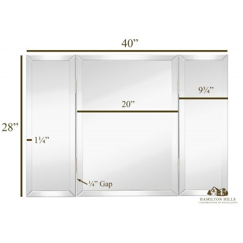 Hamilton Hills Trifold Vanity Mirror | Solid Hinged Sided Tri-fold Beveled Mirrored Edges | 3 Way Hangable on Wall or Tabletop Cosmetic & Makeup Mirror 21 x 30