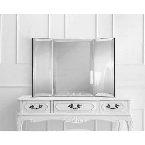  Hamilton Hills Trifold Vanity Mirror | Solid Hinged Sided Tri-fold Beveled Mirrored Edges | 3 Way Hangable on Wall or Tabletop Cosmetic & Makeup Mirror 21 x 30