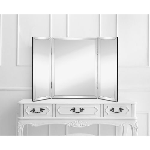  Hamilton Hills Trifold Vanity Mirror | Solid Hinged Sided Tri-fold Beveled Mirrored Edges | 3 Way Hangable on Wall or Tabletop Cosmetic & Makeup Mirror 21 x 30