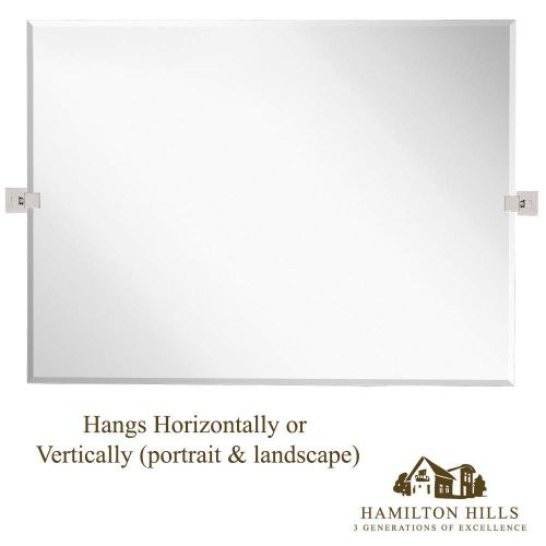  Hamilton Hills Large Squared Modern Pivot Rectangle Mirror with Polished Chrome Wall Anchors | Silver Backed Adjustable Moving & Tilting Wall Mirror | 24 x 36 Inches