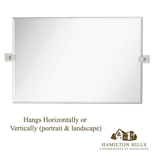  Hamilton Hills Large Squared Modern Pivot Rectangle Mirror with Polished Chrome Wall Anchors | Silver Backed Adjustable Moving & Tilting Wall Mirror | 24 x 36 Inches