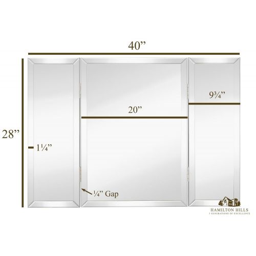  Hamilton Hills Trifold Vanity Mirror | Solid Hinged Sided Tri-fold Beveled Mirrored Edges | 3 Way Hangable on Wall or Tabletop Cosmetic & Makeup Mirror 28 x 40