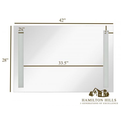  Hamilton Hills Lighted LED Frameless Backlit Wall Mirror | Polished Edge Silver Backed Illuminated 2 Frosted Line Vertical Mirrored Plate | Commercial Grade | Vanity or Bathroom Hanging Rectangle