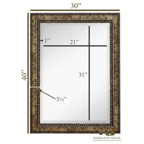  Hamilton Hills NEW Large Embellished Transitional Rectangle Wall Mirror | Luxury Designer Accented Frame | Solid Beveled Glass| Made In USA | Vanity, Bedroom, or Bathroom | Hangs Horizontal or Ve