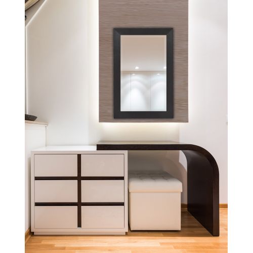  Hamilton Hills NEW Black Modern Metallic Look Rectangle Wall Mirror | Brushed Metal Appearance | Contemporary Simple Design Beveled Glass Vanity, Bedroom, or Bathroom | Hanging Horizontal or Vert