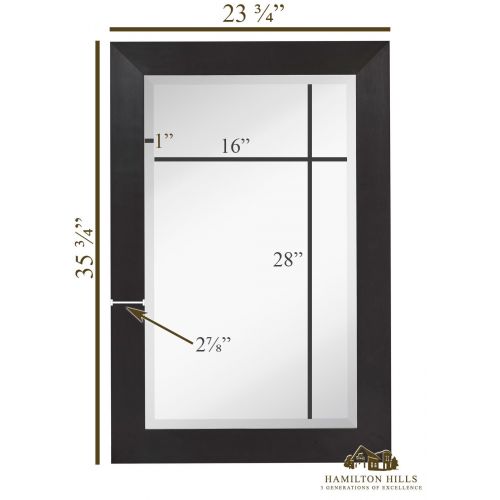  Hamilton Hills NEW Black Modern Metallic Look Rectangle Wall Mirror | Brushed Metal Appearance | Contemporary Simple Design Beveled Glass Vanity, Bedroom, or Bathroom | Hanging Horizontal or Vert