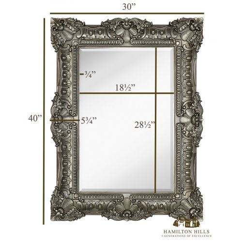  Hamilton Hills Large Ornate Antique Silver Baroque Frame Mirror | Aged Luxury | Elegant Rectangle Wall Piece | Vanity, Bedroom, or Bathroom | Hangs Horizontal or Vertical | 100% (3