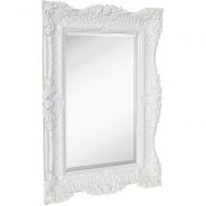 Hamilton Hills Large Ornate White Gloss Baroque Frame Mirror | Aged Luxury | Elegant Rectangle Wall Piece | Vanity, Bedroom, or Bathroom | Hangs Horizontal or Vertical | 100% (30 x