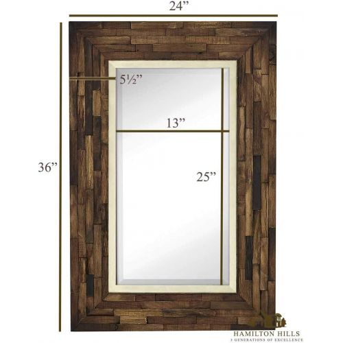  Hamilton Hills Rustic Natural Wood Framed Wall Mirror | Solid Construction Glass Wall Mirror | Vanity, Bedroom, or Bathroom | Hangs Horizontal or Vertical | 100% (24 x 36)