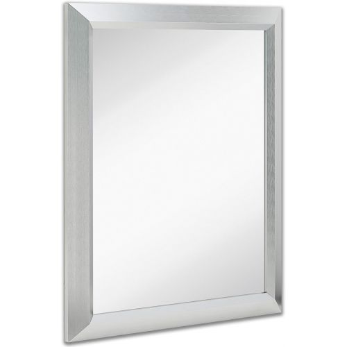  Hamilton Hills Premium Rectangular Brushed Aluminum Wall Mirror | Contemporary Metal Frame Silver Backed Mirrored Glass | Vanity, Bedroom or Bathroom | Rectangle Hangs Horizontal or Vertical (24