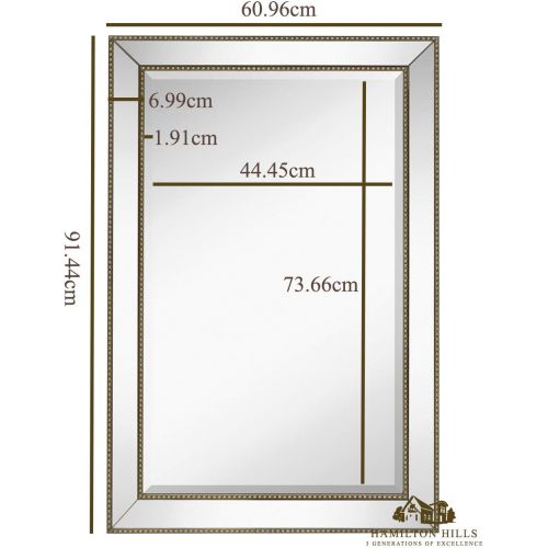  Hamilton Hills Large Framed Wall Mirror with Angled Beveled Mirror Frame and Beaded Accents | Premium Silver Backed Glass Panel | Vanity, Bedroom, or Bathroom | Mirrored Rectangle Horizontal or V