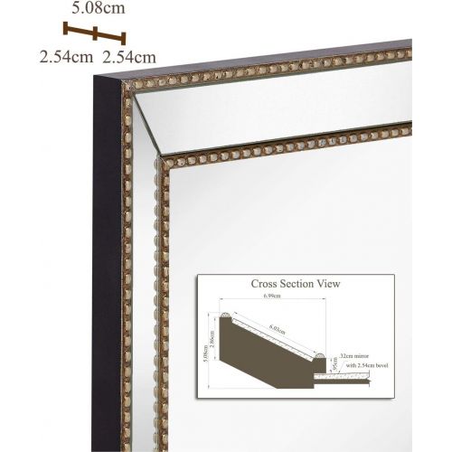  Hamilton Hills Large Framed Wall Mirror with Angled Beveled Mirror Frame and Beaded Accents | Premium Silver Backed Glass Panel | Vanity, Bedroom, or Bathroom | Mirrored Rectangle Horizontal or V