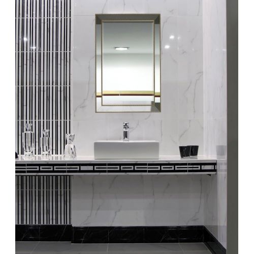  Hamilton Hills Large Framed Wall Mirror with Angled Beveled Mirror Frame and Beaded Accents | Premium Silver Backed Glass Panel | Vanity, Bedroom, or Bathroom | Mirrored Rectangle Horizontal or V