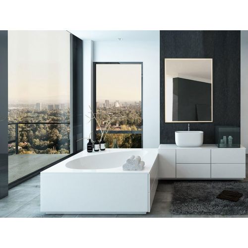  Hamilton Hills Global Frameless Mirror with Lights | Lighted Edge Backlit LED Wall Mirror | Contemporary Glass Illuminated Frame | Hanging Vertical or Horizontal Rectangle (30 x 40)