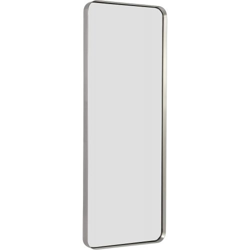  Hamilton Hills Contemporary Brushed Metal Tall Silver Wall Mirror | Glass Panel Silver Framed Rectangle Deep Set Design (18 x 48)