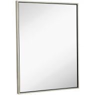 Hamilton Hills Clean Large Modern Antiqued Silver Frame Wall Mirror | Contemporary Premium Silver Backed Floating Glass Panel | Vanity, Bedroom, or Bathroom | Mirrored Rectangle Hangs Horizontal