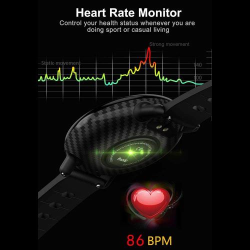  Hamkaw Heart Rate Monitor, IP67 Waterproof Fitness Tracker Pedometer Watch Smart Bracelet with Blood Pressure Monitor,Step Counter,Sleep Tracking,Round Screen Smart Watch for Men &