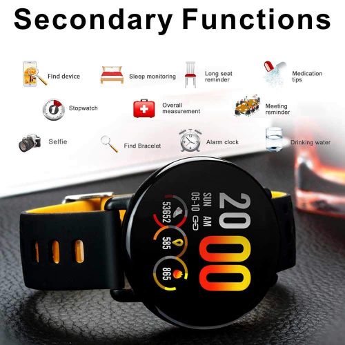  Hamkaw Heart Rate Monitor, IP67 Waterproof Fitness Tracker Pedometer Watch Smart Bracelet with Blood Pressure Monitor,Step Counter,Sleep Tracking,Round Screen Smart Watch for Men &