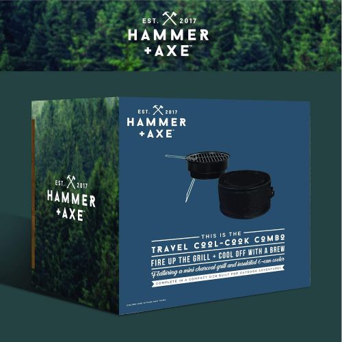  Hammer + Axe 2-Piece Mini Grill Insulated Cooler BBQ Set Travel Cool-Cook Combo