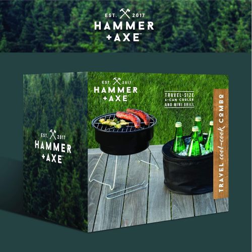  Hammer + Axe 2-Piece Mini Grill Insulated Cooler BBQ Set Travel Cool-Cook Combo