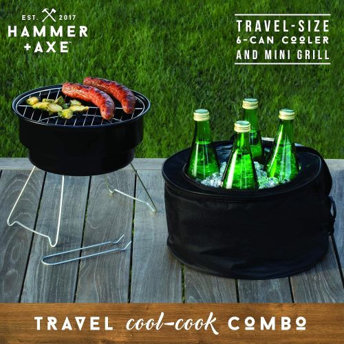  Hammer + Axe 2-Piece Mini Grill Insulated Cooler BBQ Set Travel Cool-Cook Combo