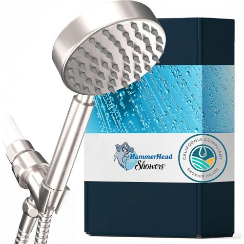  HammerHead Showers All Metal Hand Held Shower Head with Hose and Holder, Brushed Nickel | 1.75 GPM Rainfall Flow with Removable Restrictor | 4 Handheld Showerhead, 72 Inch Long Flexible Hose, Adjusta