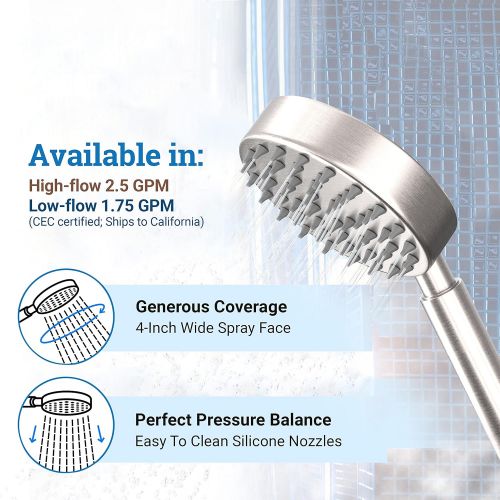  HammerHead Showers All Metal Hand Held Shower Head with Hose and Holder, Brushed Nickel | 1.75 GPM Rainfall Flow with Removable Restrictor | 4 Handheld Showerhead, 72 Inch Long Flexible Hose, Adjusta