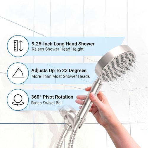  HammerHead Showers All Metal Hand Held Shower Head with Hose and Holder, Brushed Nickel | 1.75 GPM Rainfall Flow with Removable Restrictor | 4 Handheld Showerhead, 72 Inch Long Flexible Hose, Adjusta