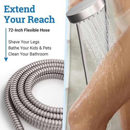  HammerHead Showers All Metal Hand Held Shower Head with Hose and Holder, Brushed Nickel | 1.75 GPM Rainfall Flow with Removable Restrictor | 4 Handheld Showerhead, 72 Inch Long Flexible Hose, Adjusta