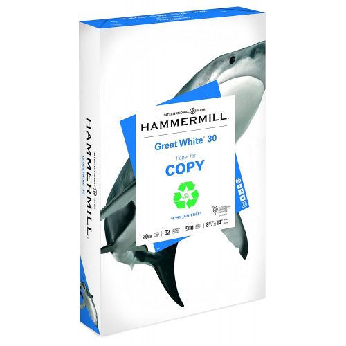 윌슨 Hammermill Paper, Great White 30% Recycled Printer Paper, 8.5 x 14 Paper, Legal Size, 20lb, 92 Bright, 1 Ream / 500 Sheets (086704R) Acid Free Paper