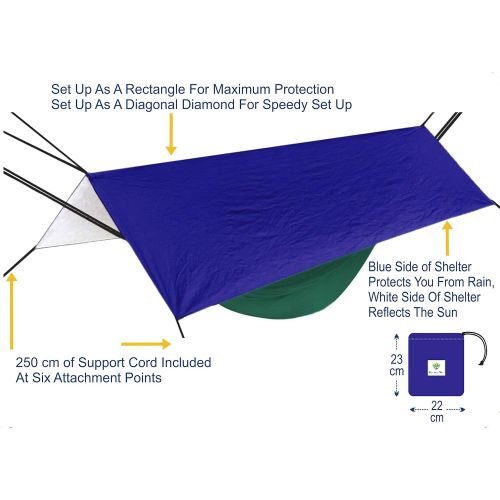  Hammock Bliss All Purpose Waterproof Shelter - Waterproof Tent Tarp, Rain Fly and Hammock Shelter to Cover Your Hammock and Your Gear  Make Hammock Camping A Rain Free and Dry Exp