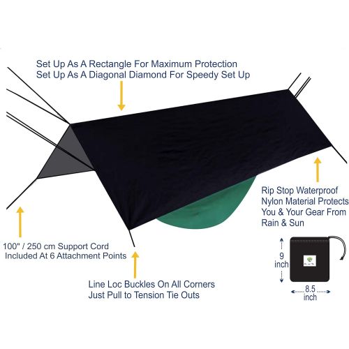  Hammock Bliss Extra Large Rain Fly - Waterproof Tent Tarp, Rain Fly and Hammock Shelter to Cover Your Hammock & Your Gear  Massive Coverage to Make Hammock Camping A Dry Rain Free