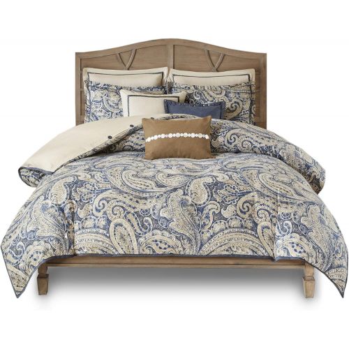  Hampton Hill Urban Chic King Size Bed Comforter Duvet 2-In-1 Set Bed In A Bag - Navy Gold , Paisley  9 Piece Bedding Sets  Cotton Bedroom Comforters