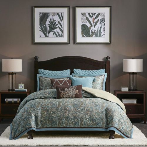  Hampton Hill Urban Chic King Size Bed Comforter Duvet 2-In-1 Set Bed In A Bag - Navy Gold , Paisley  9 Piece Bedding Sets  Cotton Bedroom Comforters