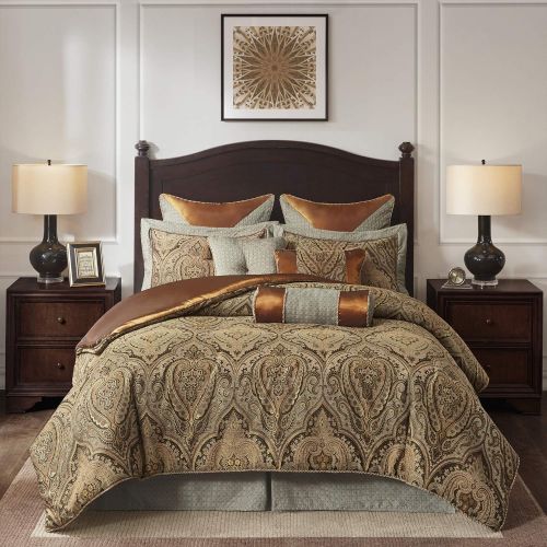  Hampton Hill Urban Chic King Size Bed Comforter Duvet 2-In-1 Set Bed In A Bag - Navy Gold , Paisley  9 Piece Bedding Sets  Cotton Bedroom Comforters